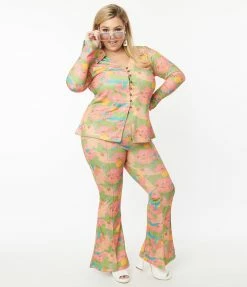 Unique Vintage Plus Size Walk In The Park Print Flare Pants