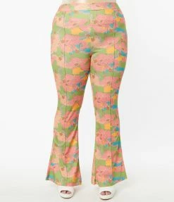Unique Vintage Plus Size Walk In The Park Print Flare Pants