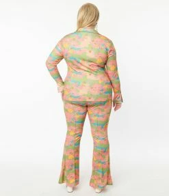 Unique Vintage Plus Size Walk In The Park Print Flare Pants