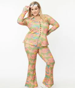 Unique Vintage Plus Size Walk In The Park Print Flare Pants