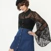 Smak Parlour Black Floral Lace Bell Sleeve Blouse