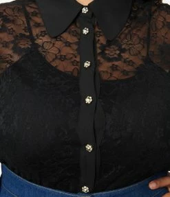 Smak Parlour Plus Size Black Floral Lace Bell Sleeve Blouse Clothing