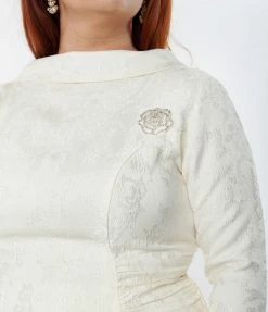 Unique Vintage Plus Size Ivory Brocade Bridal Swing Dress Clothing