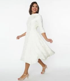 Clothing Unique Vintage Ivory Brocade Bridal Swing Dress