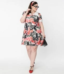 Harley Quinn X Smak Parlour Plus Size Black & Pink Comic Print Mini Dress