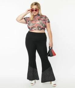 Harley Quinn X Smak Parlour Plus Size Black & Red Argyle Flare Pants