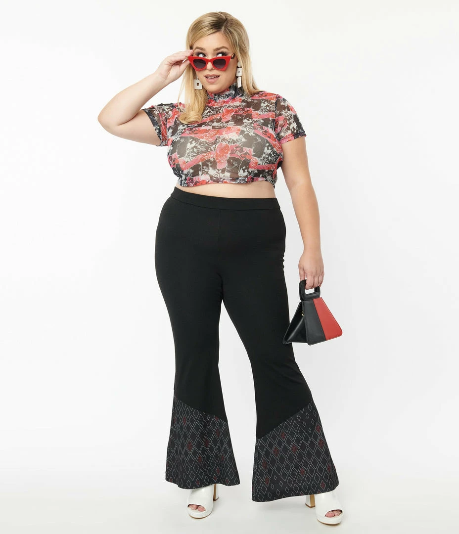 Harley Quinn X Smak Parlour Plus Size Black & Red Argyle Flare Pants
