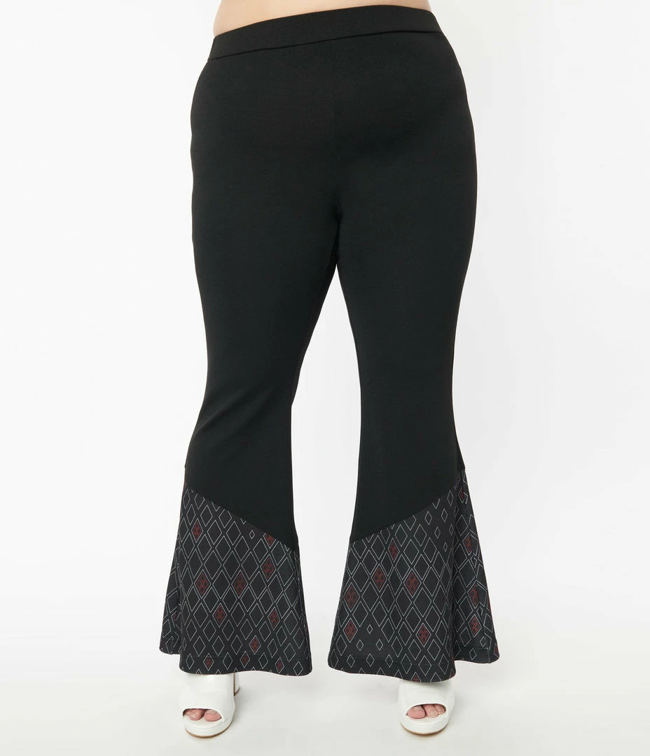 Harley Quinn X Smak Parlour Plus Size Black & Red Argyle Flare Pants
