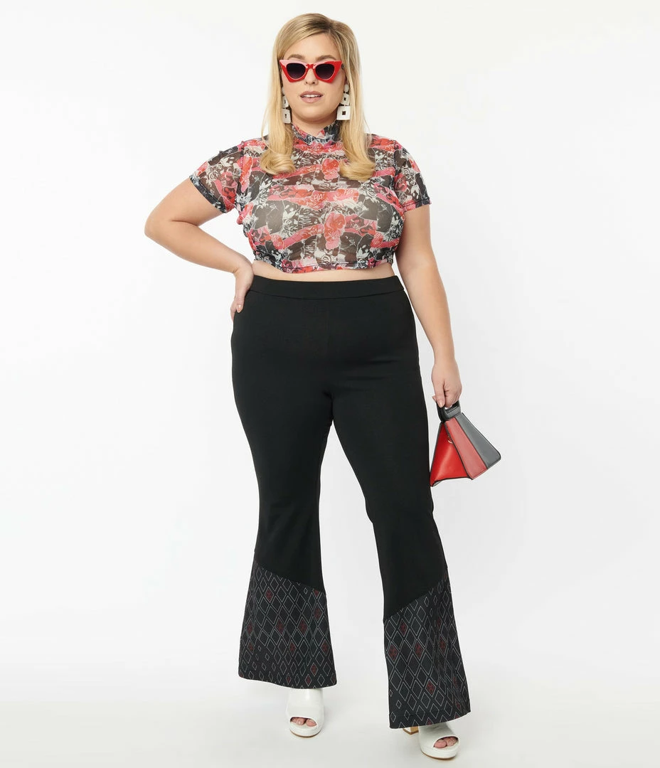 Harley Quinn X Smak Parlour Plus Size Black & Red Argyle Flare Pants