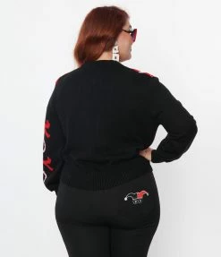 Harley Quinn X Smak Parlour Plus Size Black & Red Argyle XOXO Cardigan