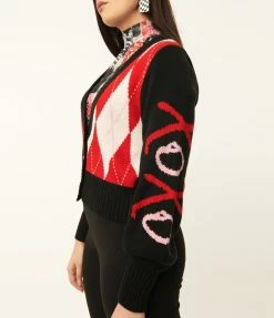 Harley Quinn X Smak Parlour Black & Red Argyle XOXO Cardigan Fan Flair