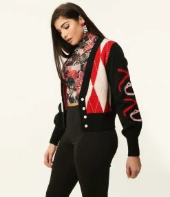 Harley Quinn X Smak Parlour Black & Red Argyle XOXO Cardigan Fan Flair