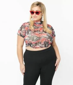 Harley Quinn X Smak Parlour Plus Size Comic All Over Print Mesh It Girl Top Fan Flair
