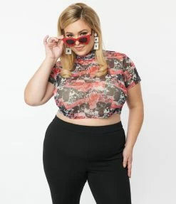 Harley Quinn X Smak Parlour Plus Size Comic All Over Print Mesh It Girl Top Fan Flair