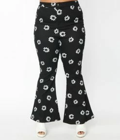 Sale Smak Parlour Plus Size Black & White Floral Print Into The Groove Flare Jeans