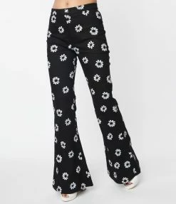 Smak Parlour Black & White Floral Print Into The Groove Flare Jeans Sale