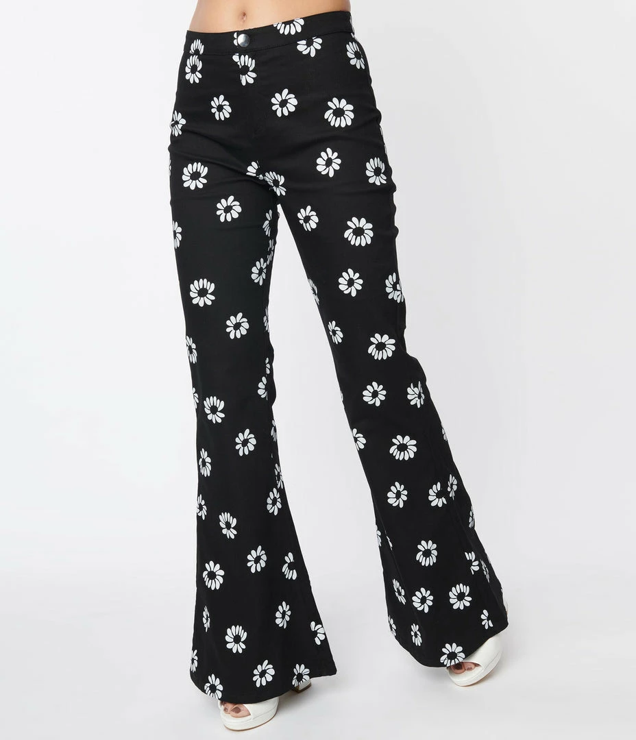 Smak Parlour Black & White Floral Print Into The Groove Flare Jeans Sale