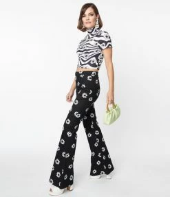 Smak Parlour Black & White Floral Print Into The Groove Flare Jeans Sale