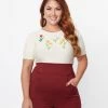 Trending Unique Vintage Plus Size Cream Floral Embroidered Sweater
