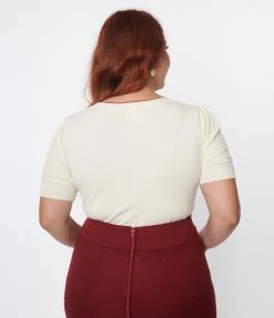 Trending Unique Vintage Plus Size Cream Floral Embroidered Sweater