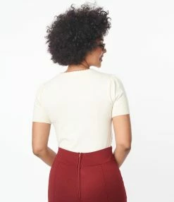 Trending Unique Vintage Cream Floral Embroidered Sweater