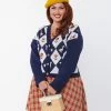 Unique Vintage Plus Size Navy & Duck Argyle Sweater Cardigan