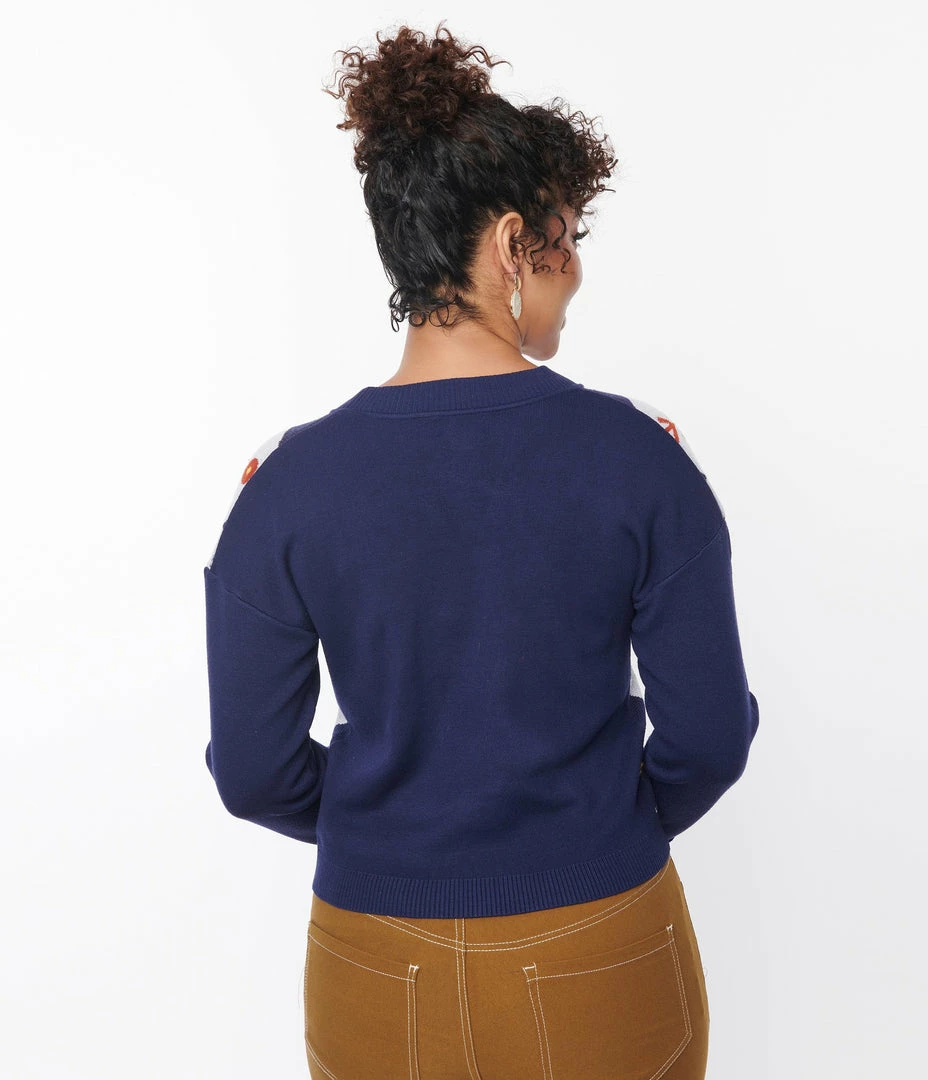 Unique Vintage Navy & Duck Argyle Sweater Cardigan Trending