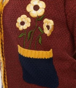 Trending Unique Vintage Brown & Mustard Sweater Cardigan