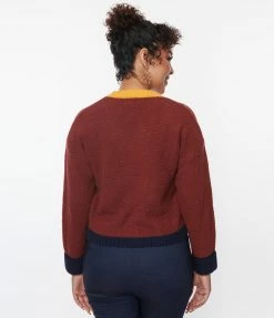 Trending Unique Vintage Brown & Mustard Sweater Cardigan