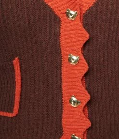 Trending Unique Vintage Plus Size Brown & Rust Scallop Sweater Cardigan