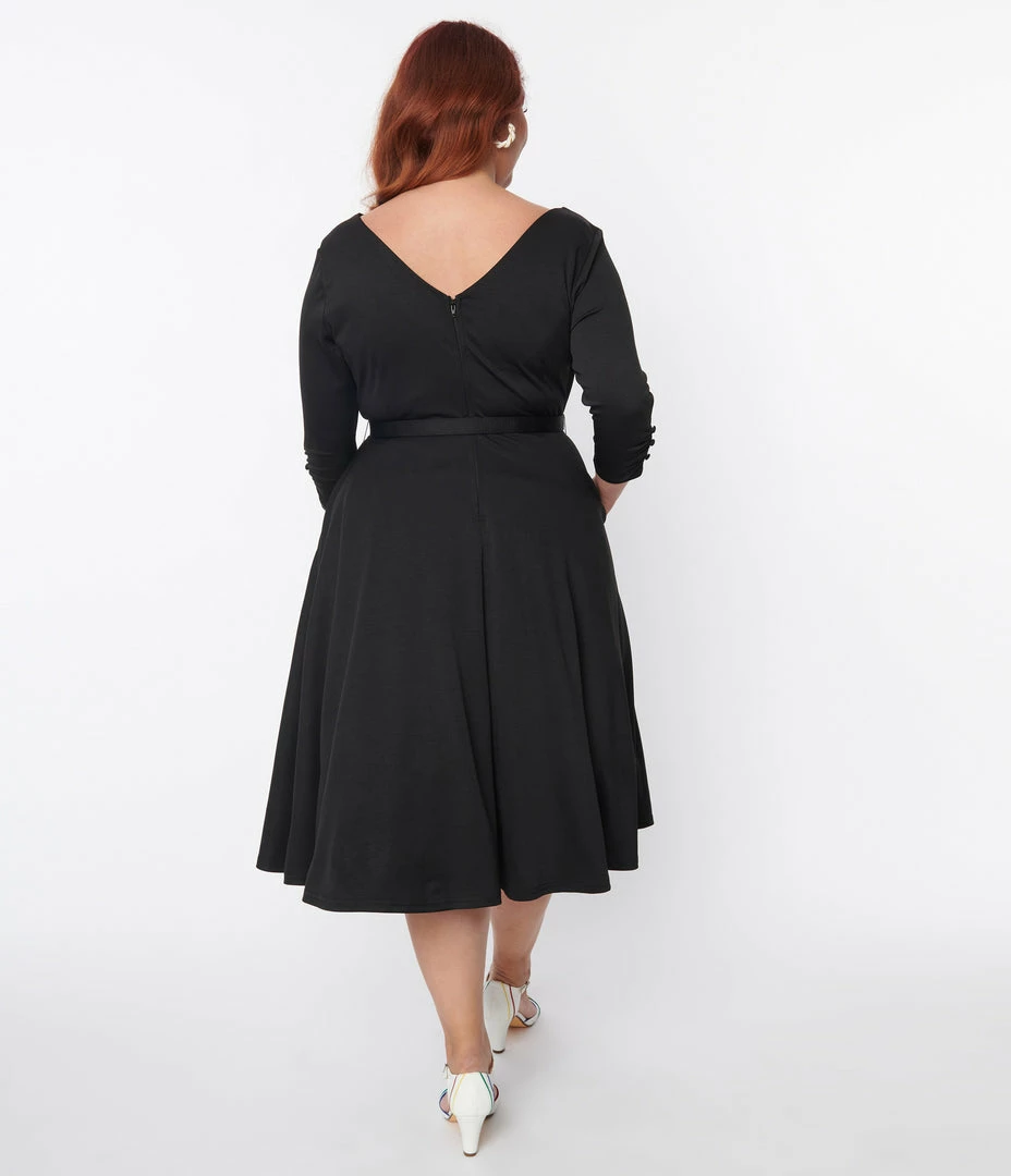 Unique Vintage Plus Size Black Knit Devon Swing Dress Clothing