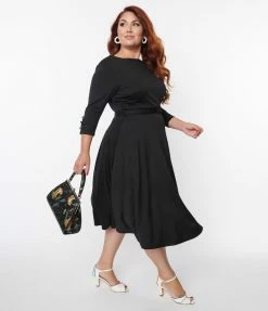 Unique Vintage Plus Size Black Knit Devon Swing Dress Clothing