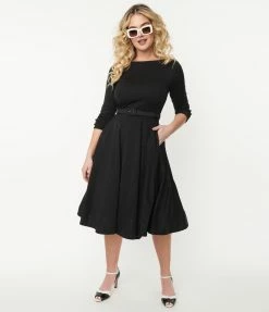 Clothing Unique Vintage Black Knit Devon Swing Dress