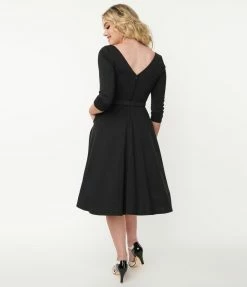 Clothing Unique Vintage Black Knit Devon Swing Dress