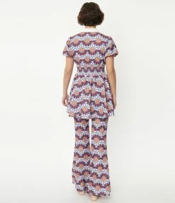 Smak Parlour Blue & Pink Flower Power Find Your Flare Pants