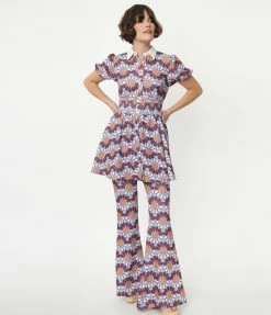 Smak Parlour Blue & Pink Flower Power Find Your Flare Pants