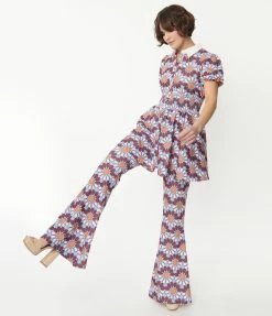 Smak Parlour Blue & Pink Flower Power Find Your Flare Pants