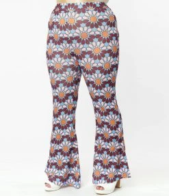 Clothing Smak Parlour Plus Size Blue & Pink Flower Power Find Your Flare Pants