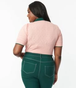 Unique Vintage Plus Size Pink & Floral Collar Prim & Pretty Sweater Trending