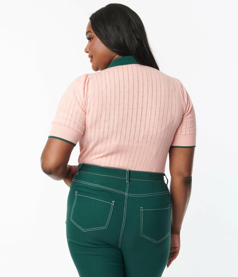 Unique Vintage Plus Size Pink & Floral Collar Prim & Pretty Sweater Trending