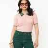 Trending Unique Vintage Pink & Floral Collar Prim & Pretty Sweater