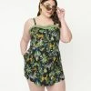 Rompers & Jumpsuits Unique Vintage Plus Size Black & Jungle Print Skirted Dolly Romper