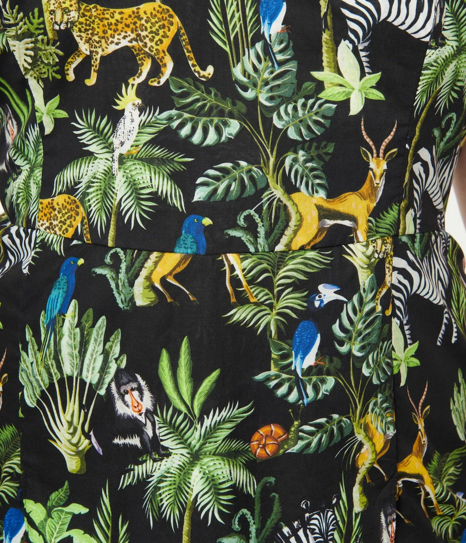 Rompers & Jumpsuits Unique Vintage Plus Size Black & Jungle Print Skirted Dolly Romper