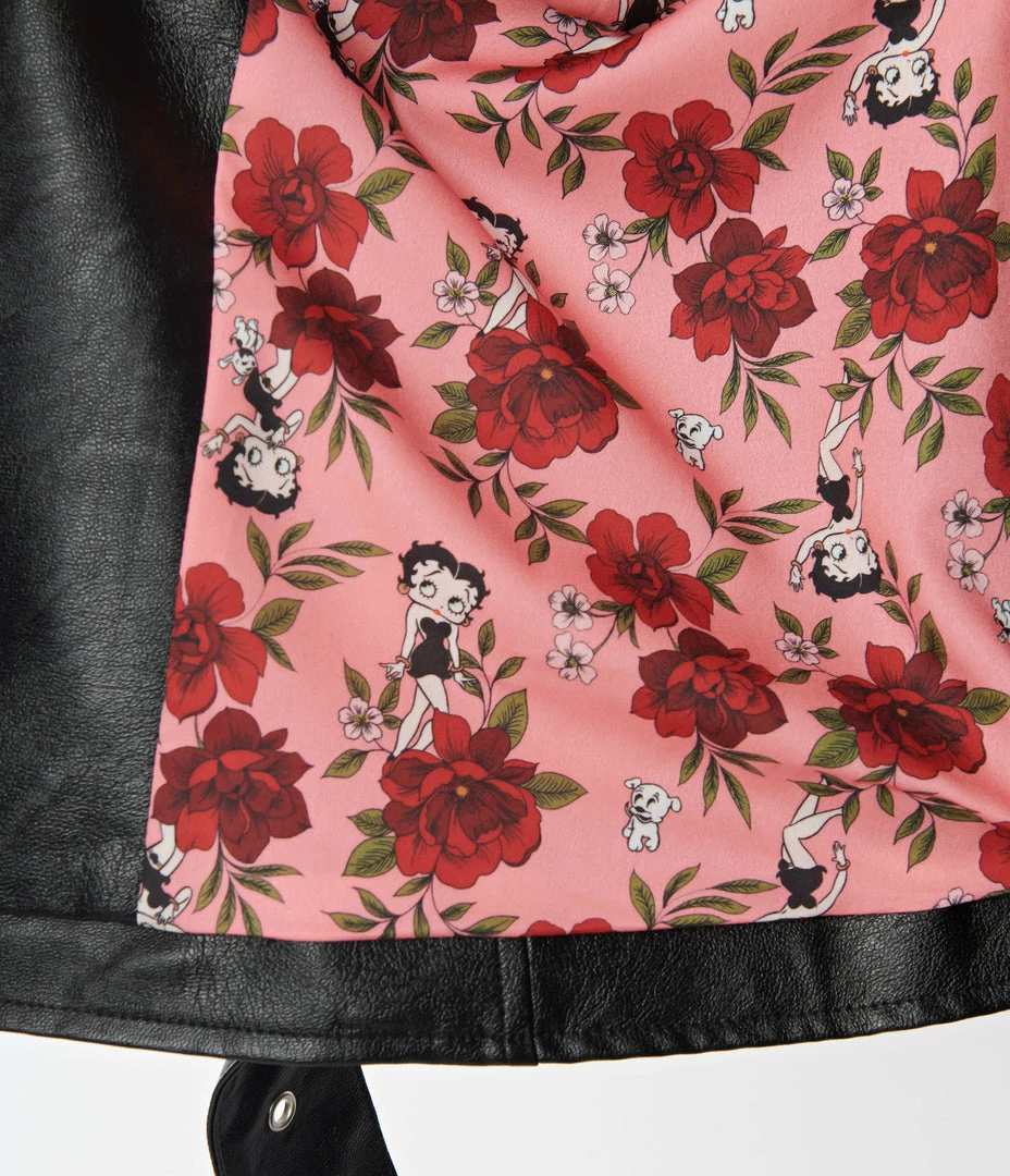 Betty Boop X Unique Vintage Plus Size Black Vegan Leather Jacket Fan Flair