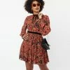 Unique Vintage Black & Red Orange Floral Flare Dress Clothing