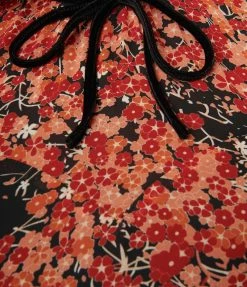 Unique Vintage Plus Size Black & Red Orange Floral Flare Dress
