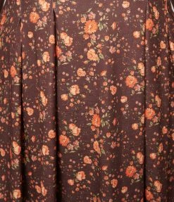Unique Vintage Plus Size Brown & Orange Floral Flare Dress New Arrivals!