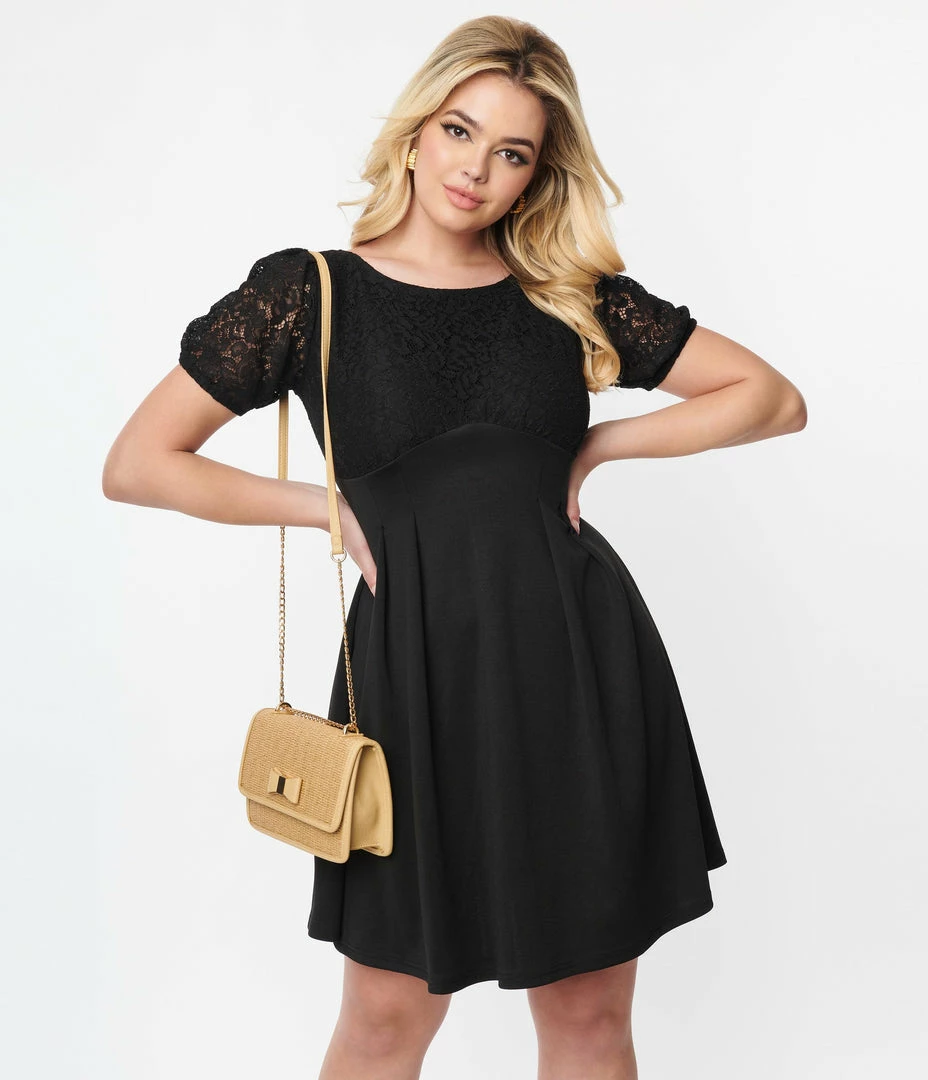 Unique Vintage Black Lace Flare Dress New Arrivals!