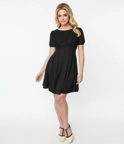 Unique Vintage Black Lace Flare Dress New Arrivals!