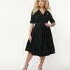 Unique Vintage Black Knit & Cameo Brooch Delores Swing Dress Clothing
